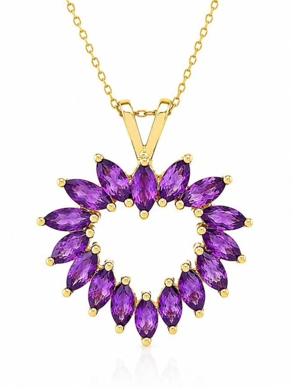 Genuine 1.95 Carats Amethyst Heart Pendant 10k Yellow Gold